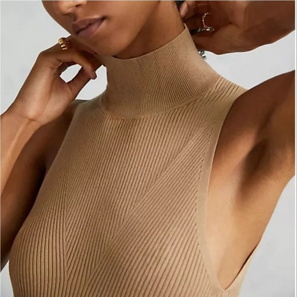 Anthropologie Mock Neck Midi Dress Tan size XL - Picture 5 of 15